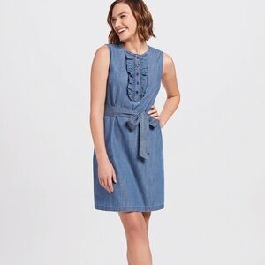 Draper James Blue Cotton Denim Ruffled Front Tie Dress Sz XS